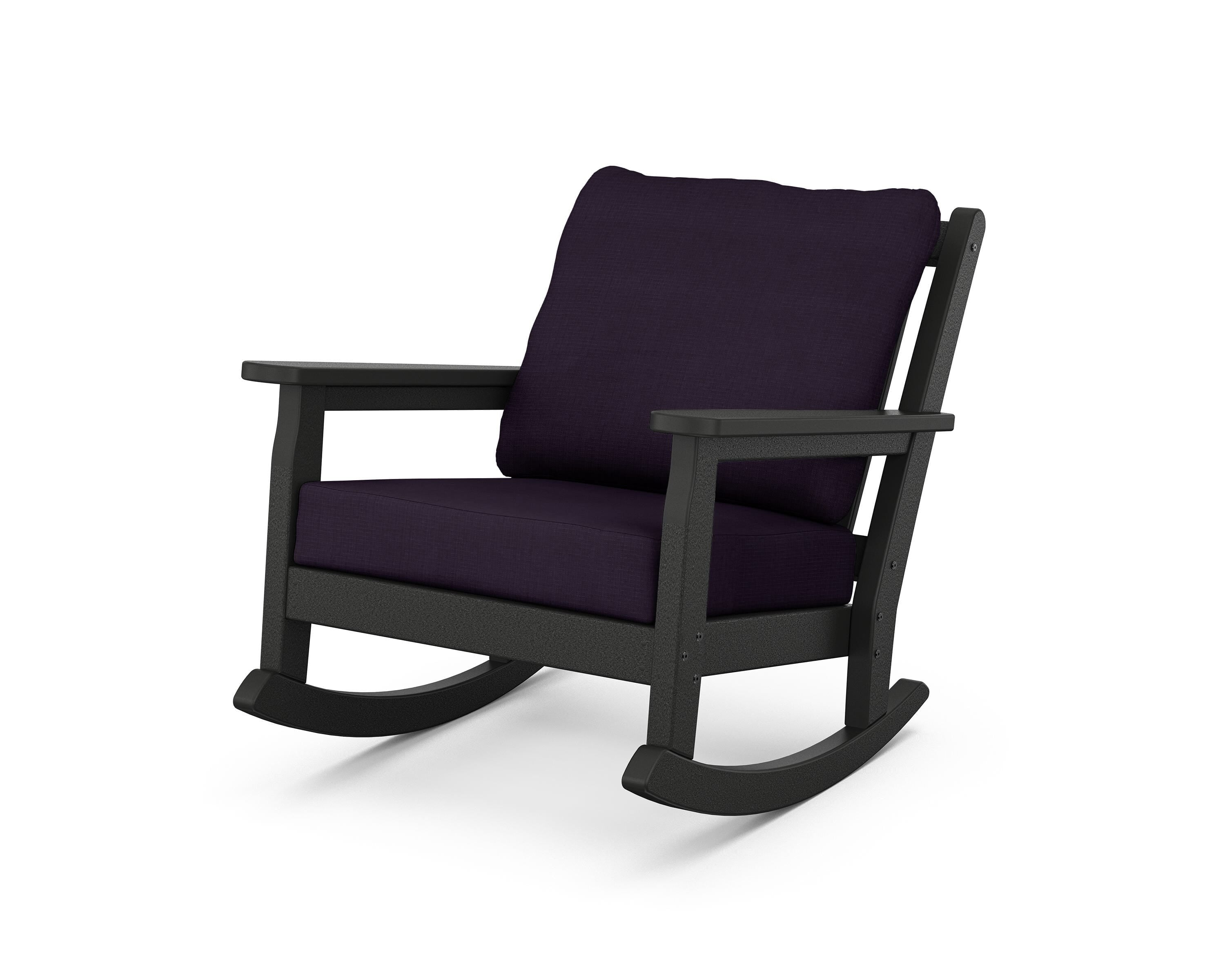 POLYWOOD® Chippendale Deep Seating Rocking Chair in Black / Navy Linen