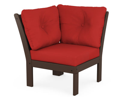 POLYWOOD® Vineyard Modular Corner Chair in Mahogany / Crimson Linen