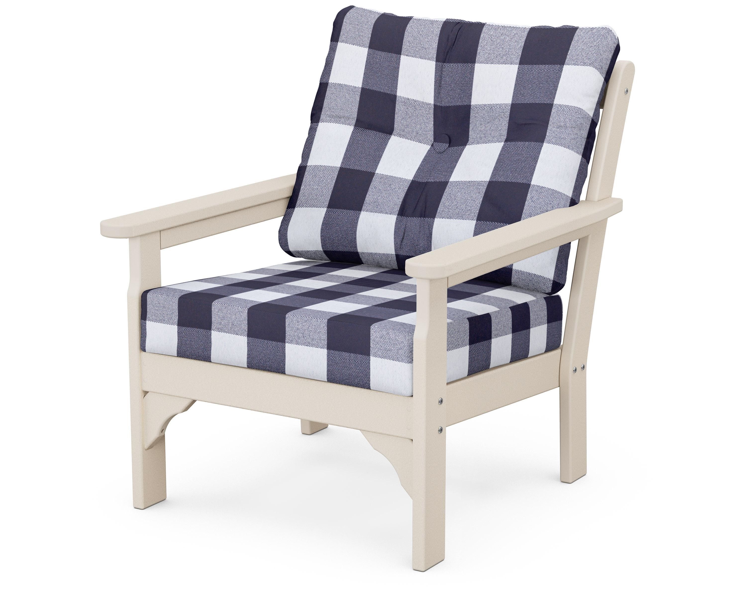 POLYWOOD® Vineyard Deep Seating Chair in Sand / Buffalo Plaid Navy