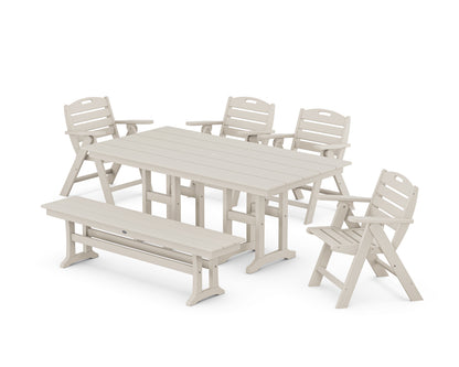 POLYWOOD® Nautical Lowback 6-Piece Farmhouse Dining Set with Bench in Sand