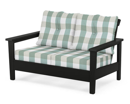 POLYWOOD® Prescott Deep Seating Loveseat in Black / Buffalo Plaid Glacier Spa
