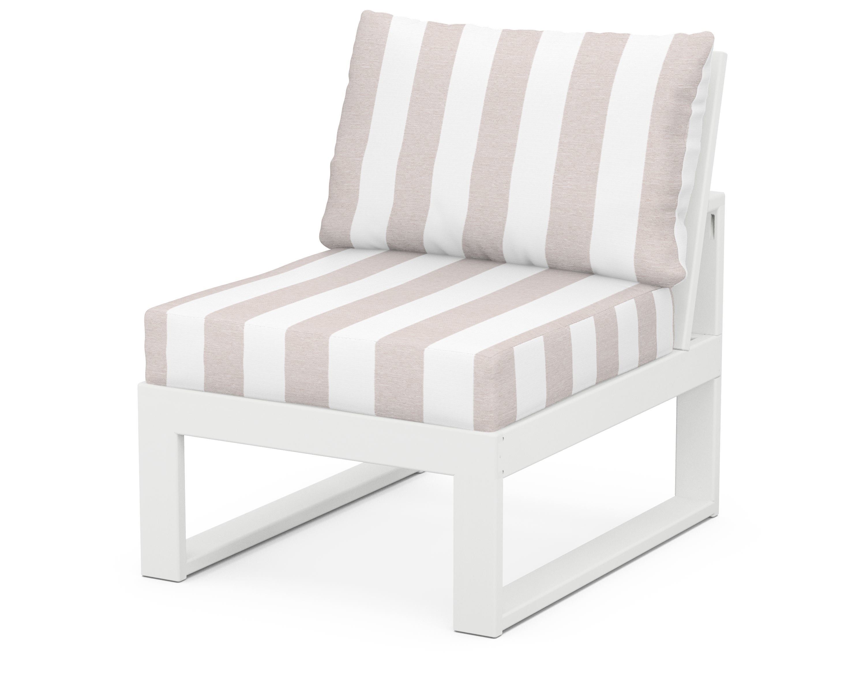 Unbranded Modular Armless Chair in White / Cabana Stripe Dune Burlap