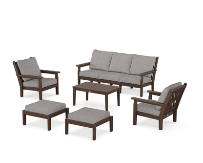 POLYWOOD® Chippendale 6-Piece Lounge Sofa Set in Mahogany / Grey Mist