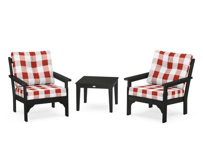 POLYWOOD® Vineyard 3-Piece Deep Seating Set in Black / Buffalo Plaid Crimson