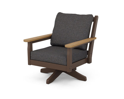 POLYWOOD® Chippendale Deep Seating Swivel Chair in Mahogany / Natural / Ash Charcoal