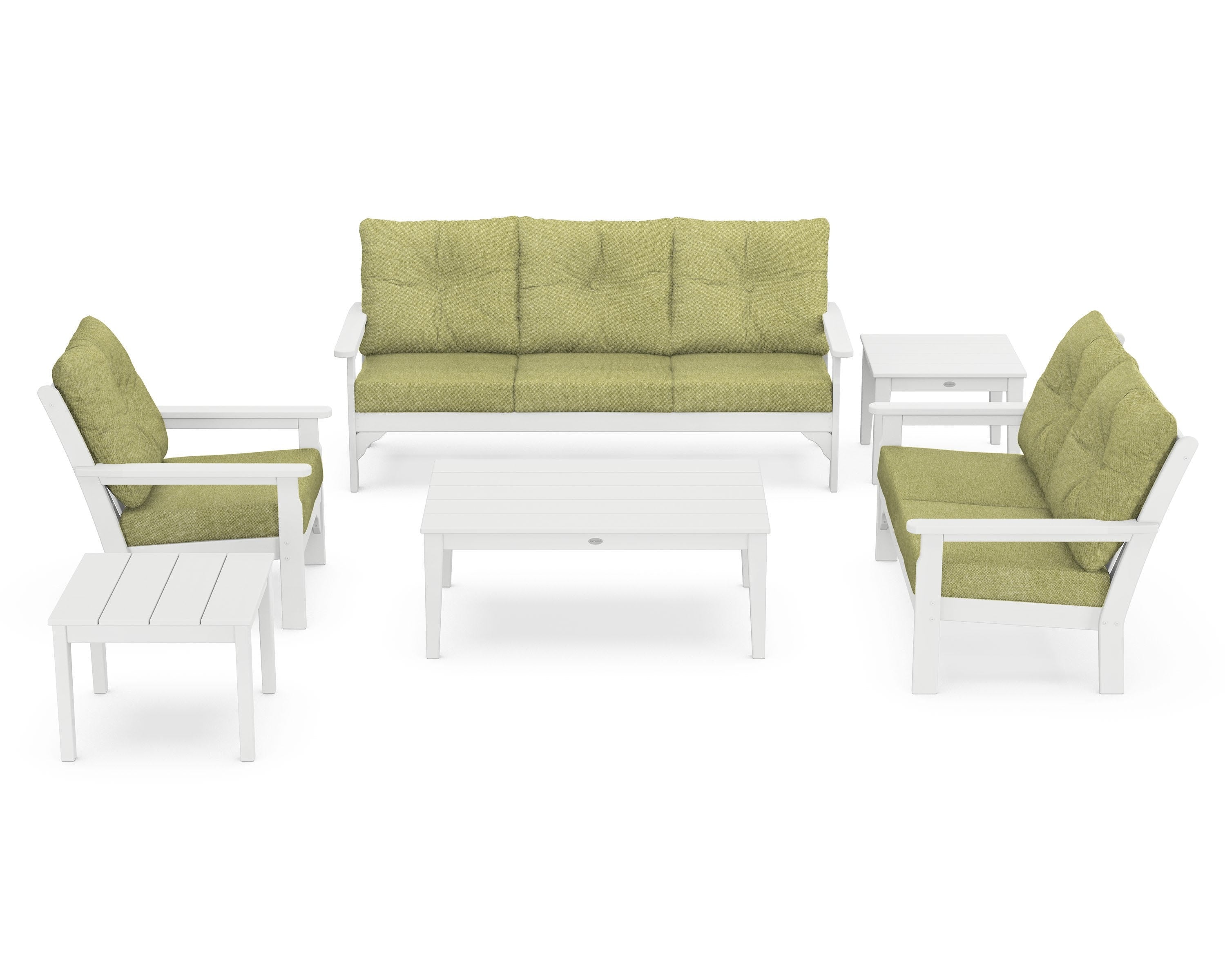 POLYWOOD® Vineyard 6-Piece Deep Seating Set in White / Chartreuse Boucle