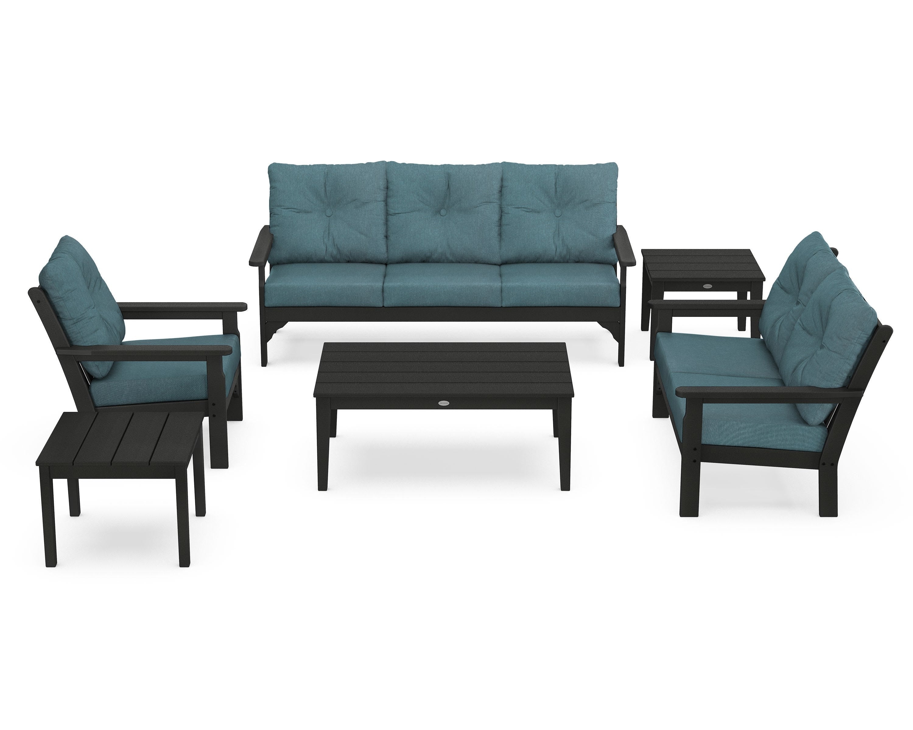 POLYWOOD® Vineyard 6-Piece Deep Seating Set in Black / Ocean Teal