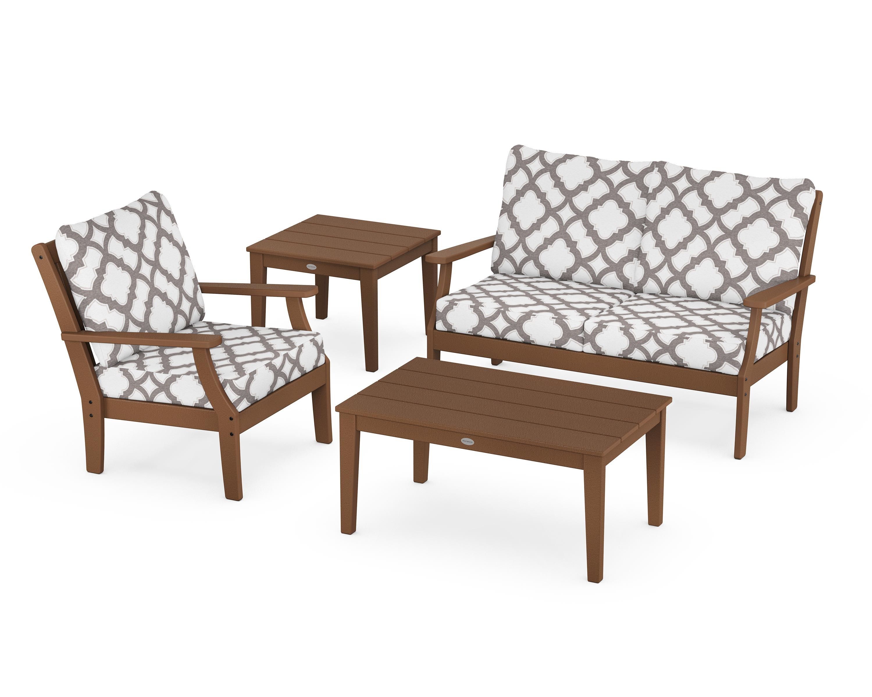 POLYWOOD® Braxton 4-Piece Deep Seating Set in Teak / Trellis Grey Mist