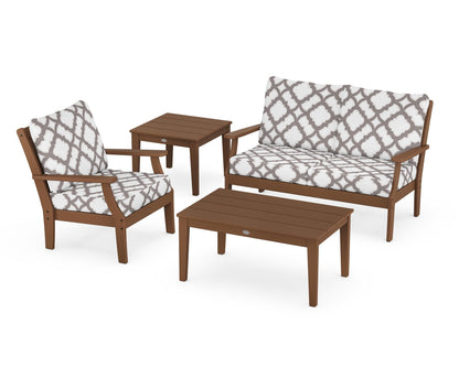 POLYWOOD® Braxton 4-Piece Deep Seating Set in Teak / Trellis Grey Mist