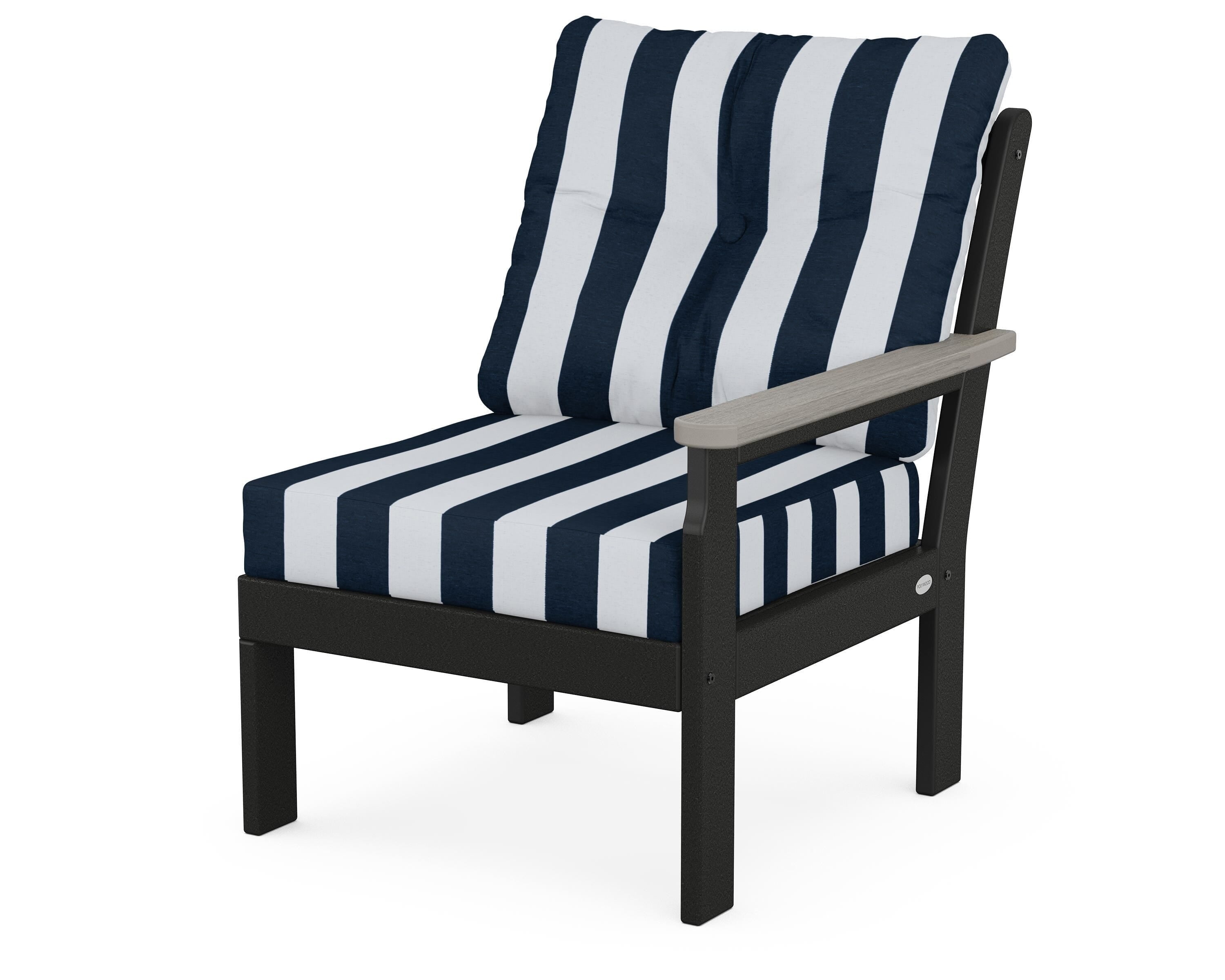 POLYWOOD® Vineyard Modular Right Arm Chair in Black / Driftwood / Cabana Stripe Marine Indigo