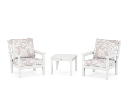 POLYWOOD® Chippendale 3-Piece Deep Seating Set in White / Leaf Dune Burlap