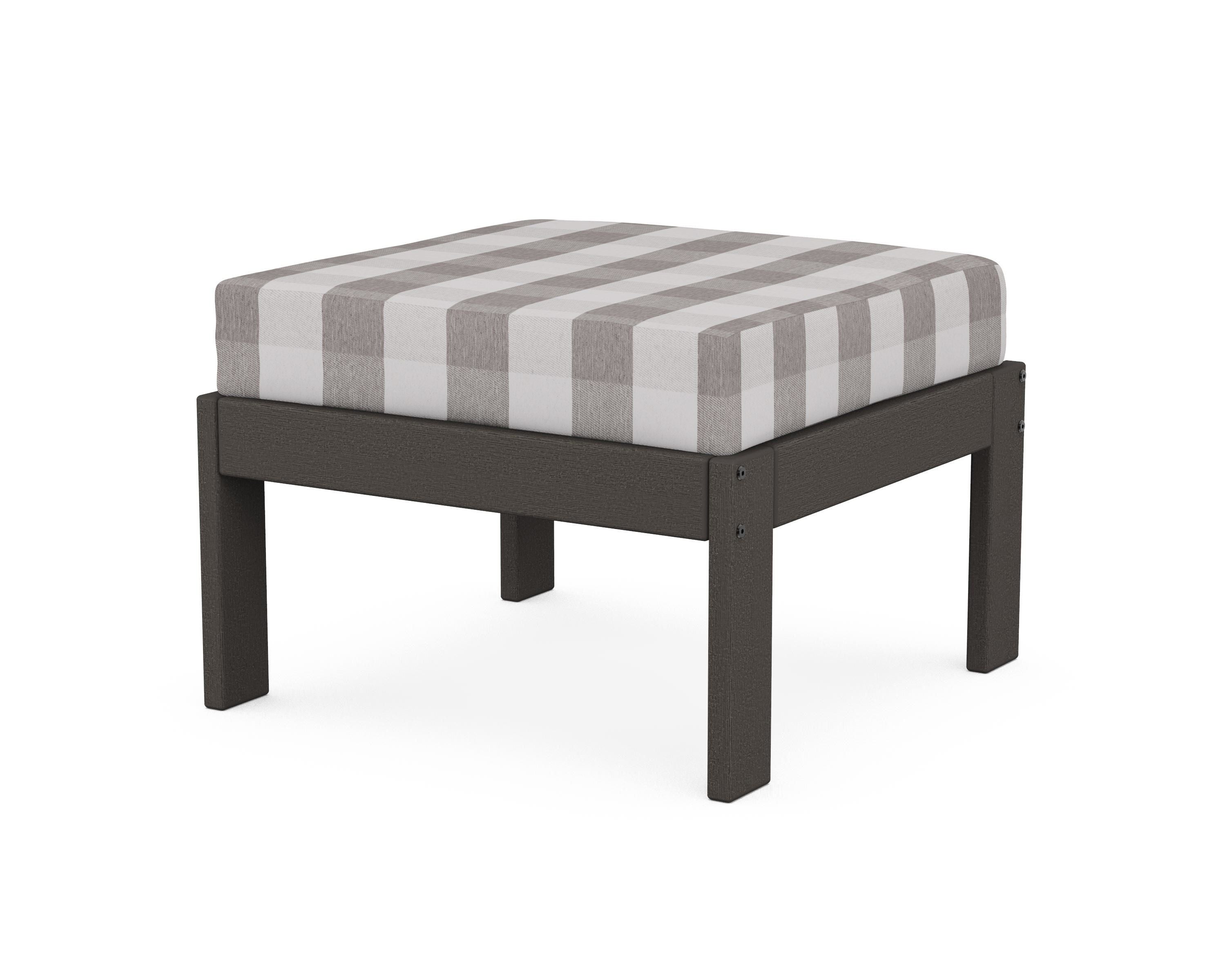 POLYWOOD® Vineyard Modular Ottoman in Vintage Coffee / Buffalo Plaid Grey Mist