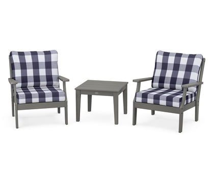 POLYWOOD® Braxton 3-Piece Deep Seating Set in Slate Grey / Buffalo Plaid Navy