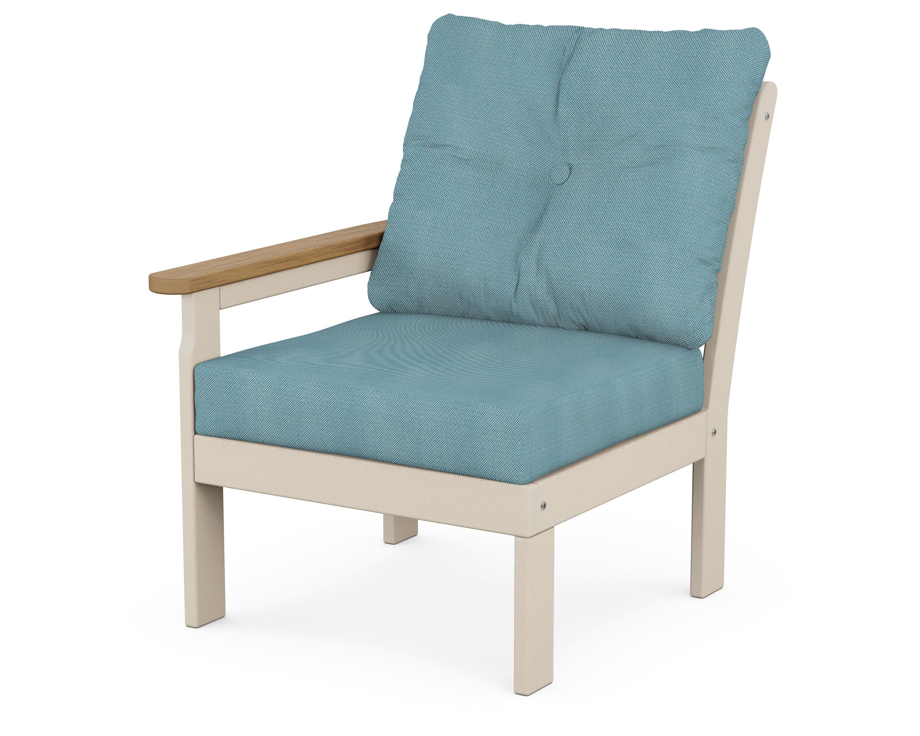 POLYWOOD® Vineyard Modular Left Arm Chair in Sand / Natural / Lattice Sky Blue