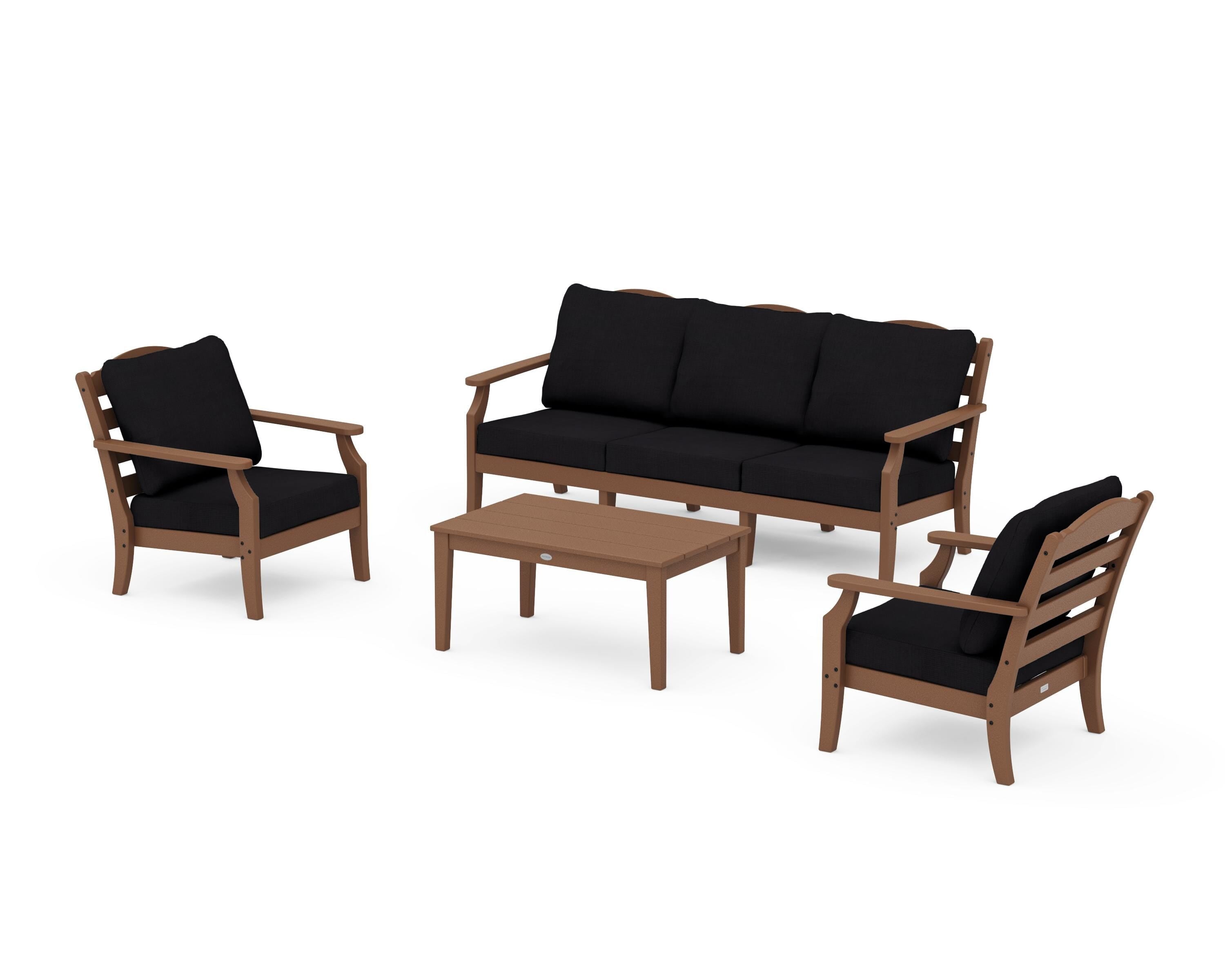 Draper James™ by  POLYWOOD® Savannah 4-Piece Deep Seating Set with Sofa in Teak / Midnight Linen