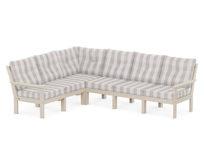 POLYWOOD® Vineyard 6-Piece Sectional in Sand / Buffalo Plaid Dune Burlap