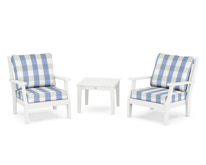 Country Living Wovendale 3-Piece Deep Seating Set in White / Buffalo Plaid Sky Blue