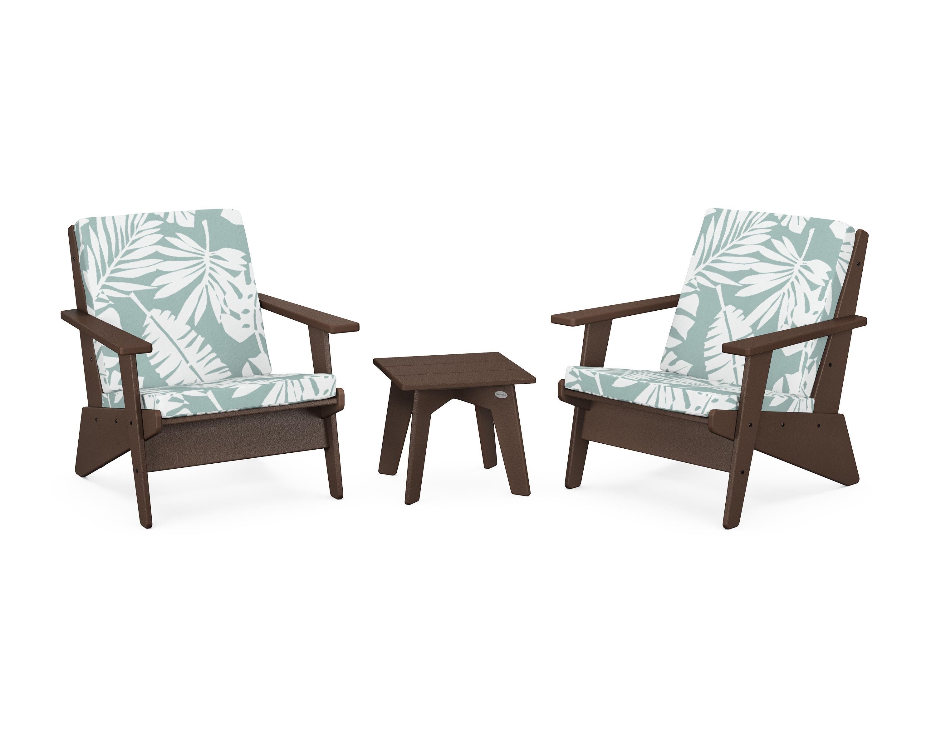 POLYWOOD® Riviera Modern Lounge 3-Piece Set in Mahogany / Leaf Glacier Spa