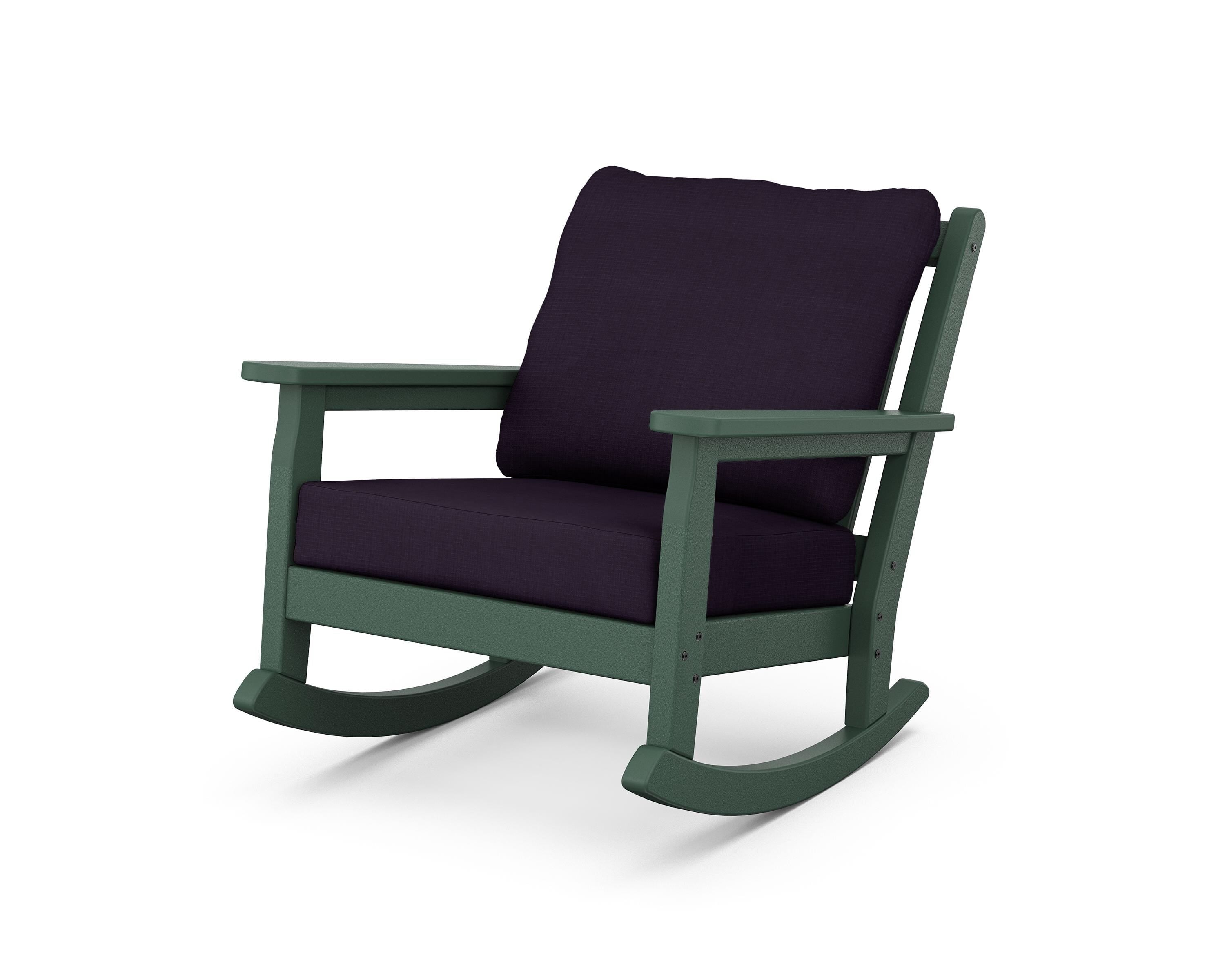 POLYWOOD® Chippendale Deep Seating Rocking Chair in Green / Navy Linen