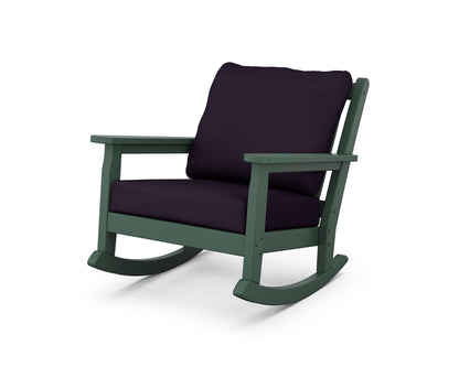 POLYWOOD® Chippendale Deep Seating Rocking Chair in Green / Navy Linen