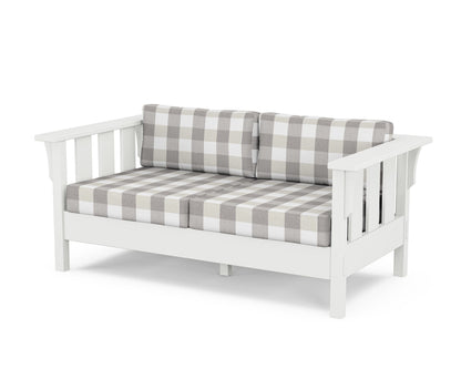 Martha Stewart by POLYWOOD® Acadia Deep Seating Loveseat in White / Buffalo Plaid Grey Mist