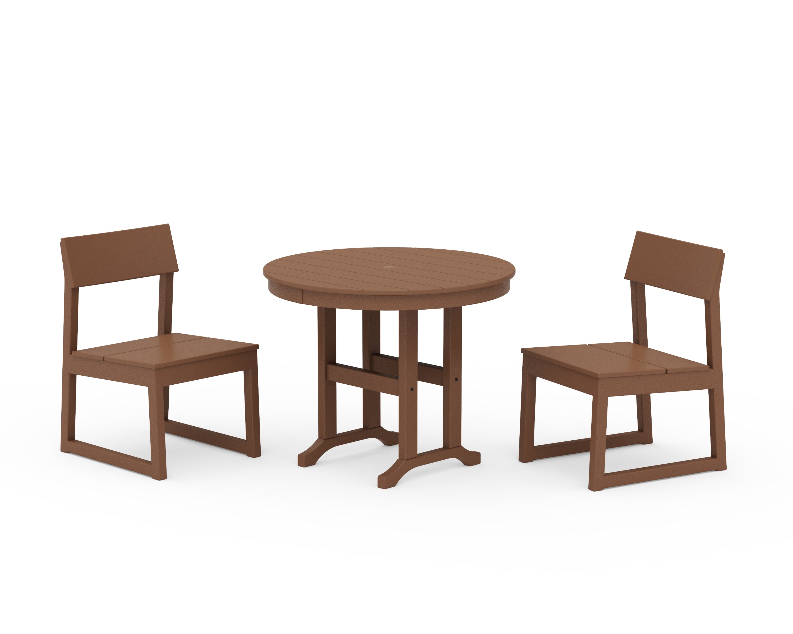 POLYWOOD® EDGE Side Chair 3-Piece Round Dining Set in Teak