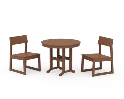 POLYWOOD® EDGE Side Chair 3-Piece Round Dining Set in Teak