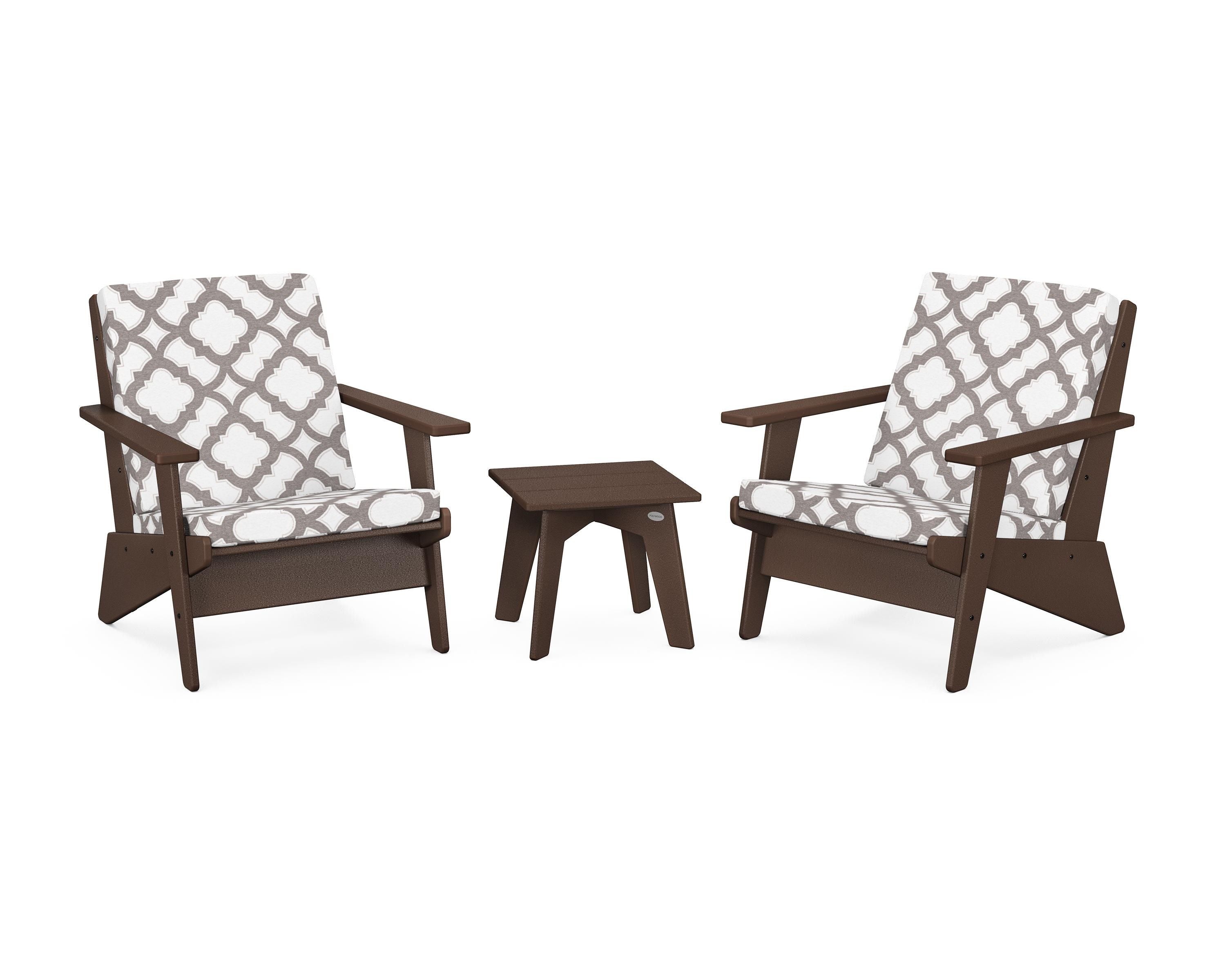 POLYWOOD® Riviera Modern Lounge 3-Piece Set in Mahogany / Trellis Grey Mist