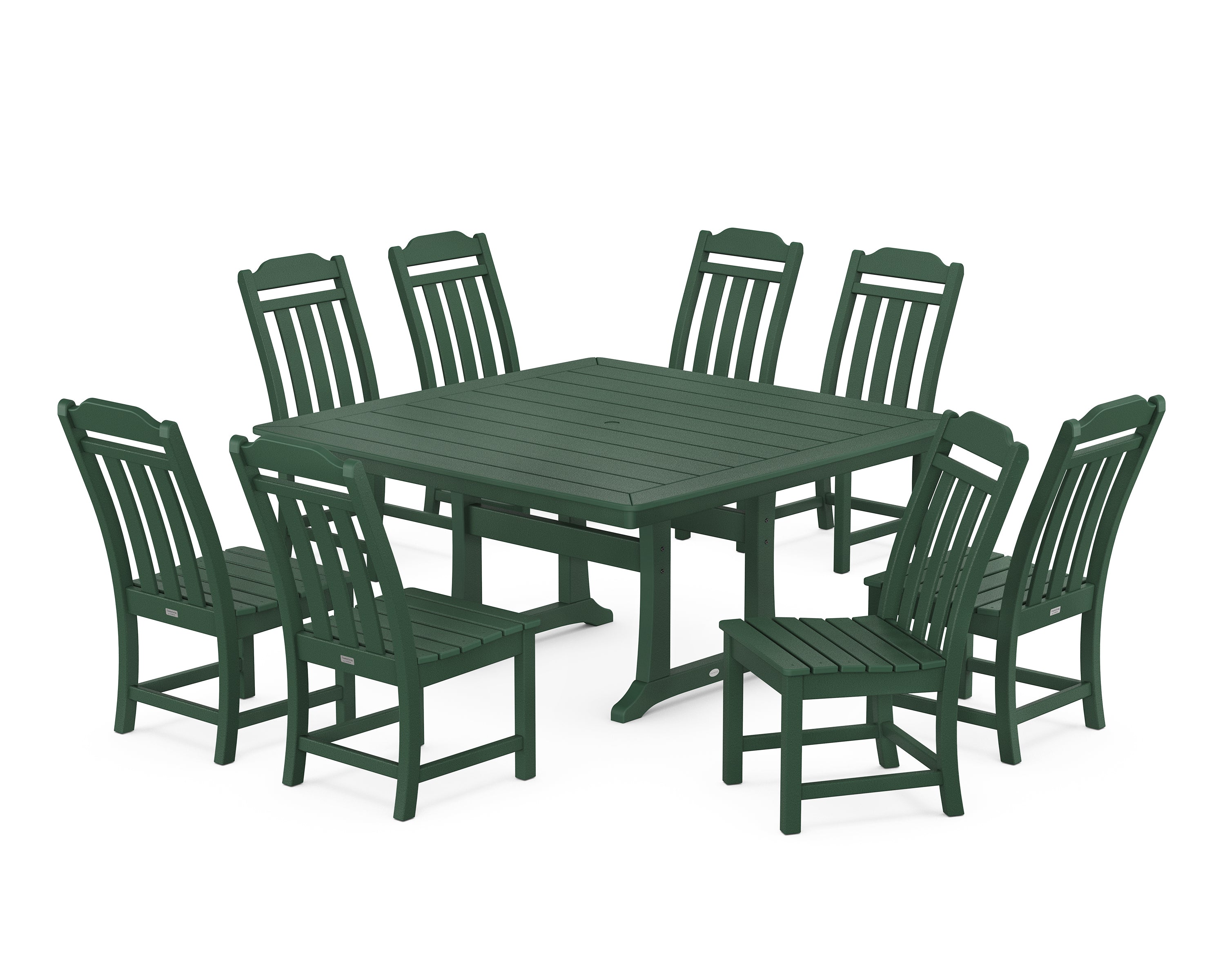 Country Living Cottage 9-Piece Square Side Chair Dining Set with Trestle Legs in Green