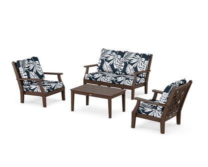 Country Living Wovendale 4-Piece Deep Seating Set with Loveseat in Mahogany / Leaf Marine Indigo