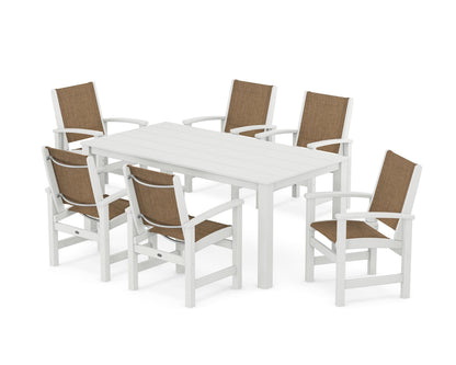 POLYWOOD® Coastal 7-Piece Parsons Dining Set in White / Burlap Sling