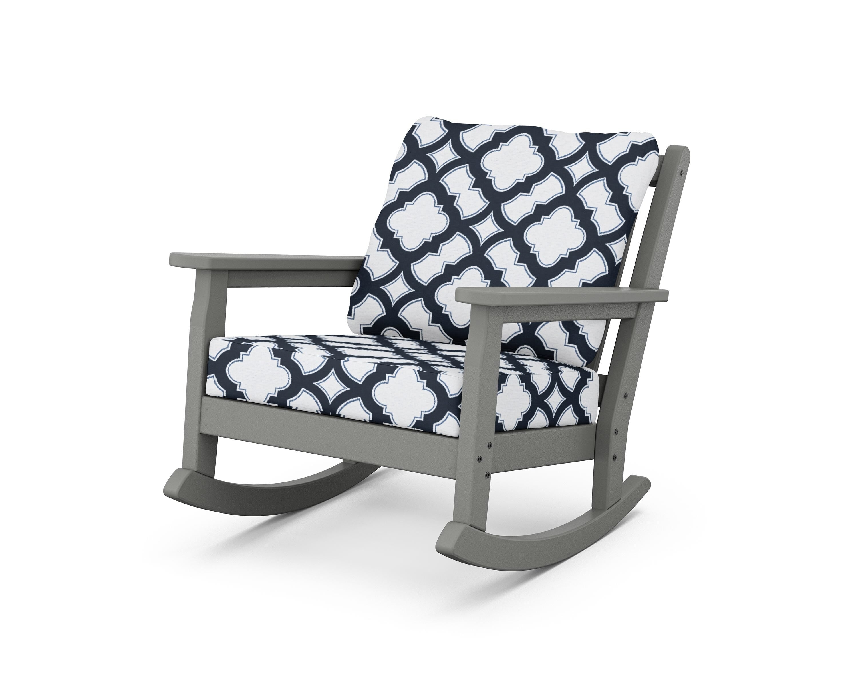 POLYWOOD® Chippendale Deep Seating Rocking Chair in Slate Grey / Trellis Marine Indigo