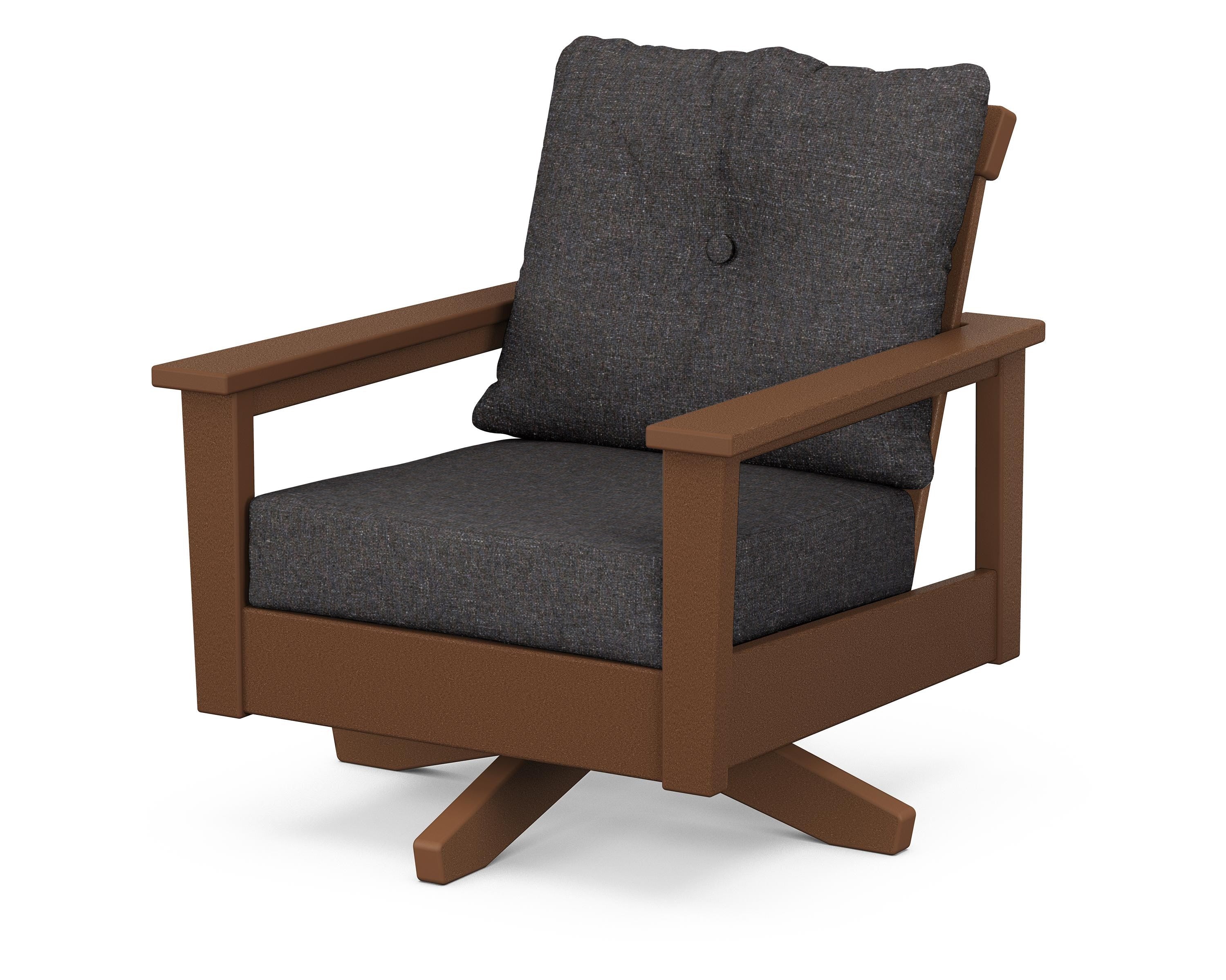 POLYWOOD® Prescott Deep Seating Swivel Chair in Teak / Ash Charcoal