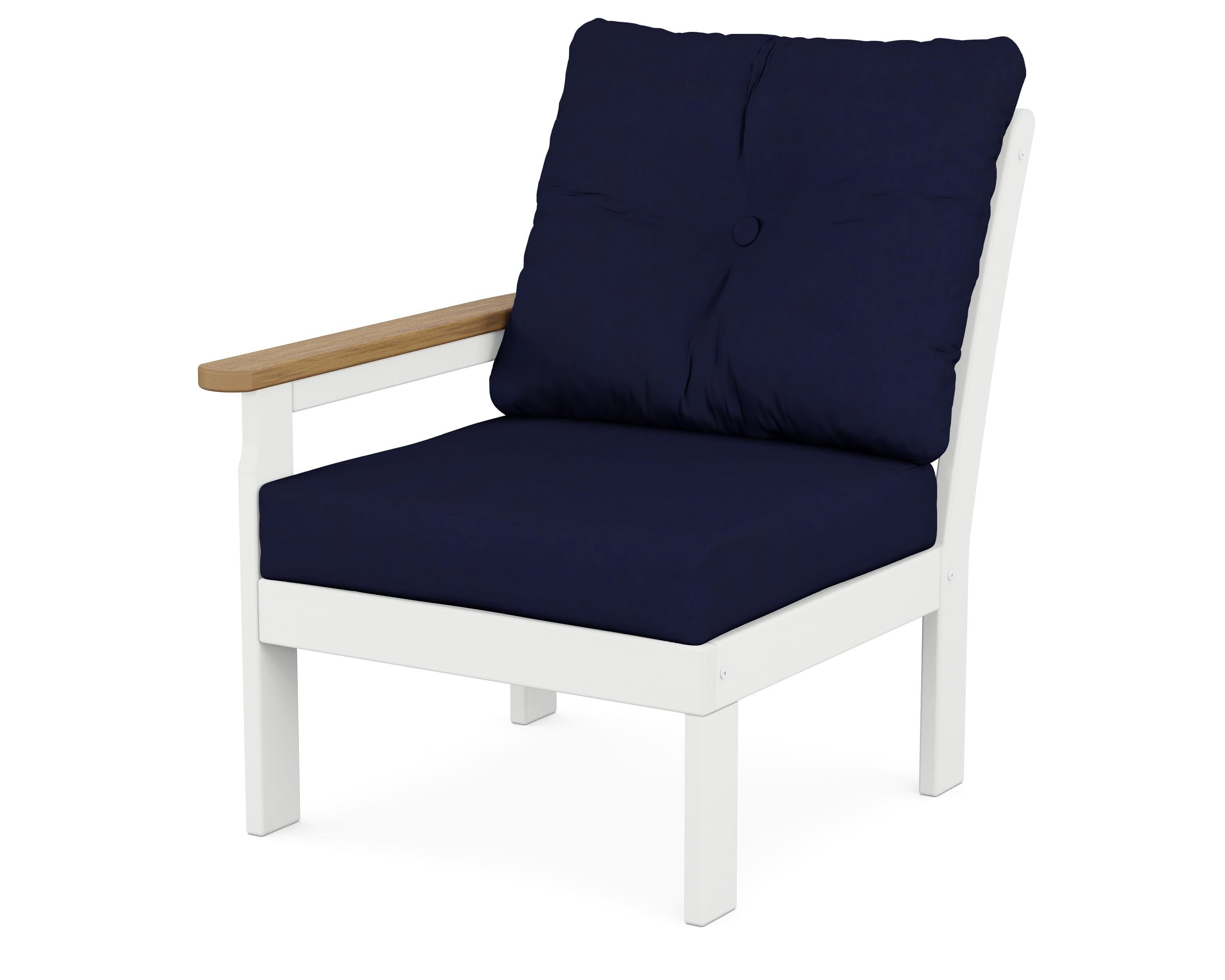 POLYWOOD® Vineyard Modular Left Arm Chair in White / Natural / Navy