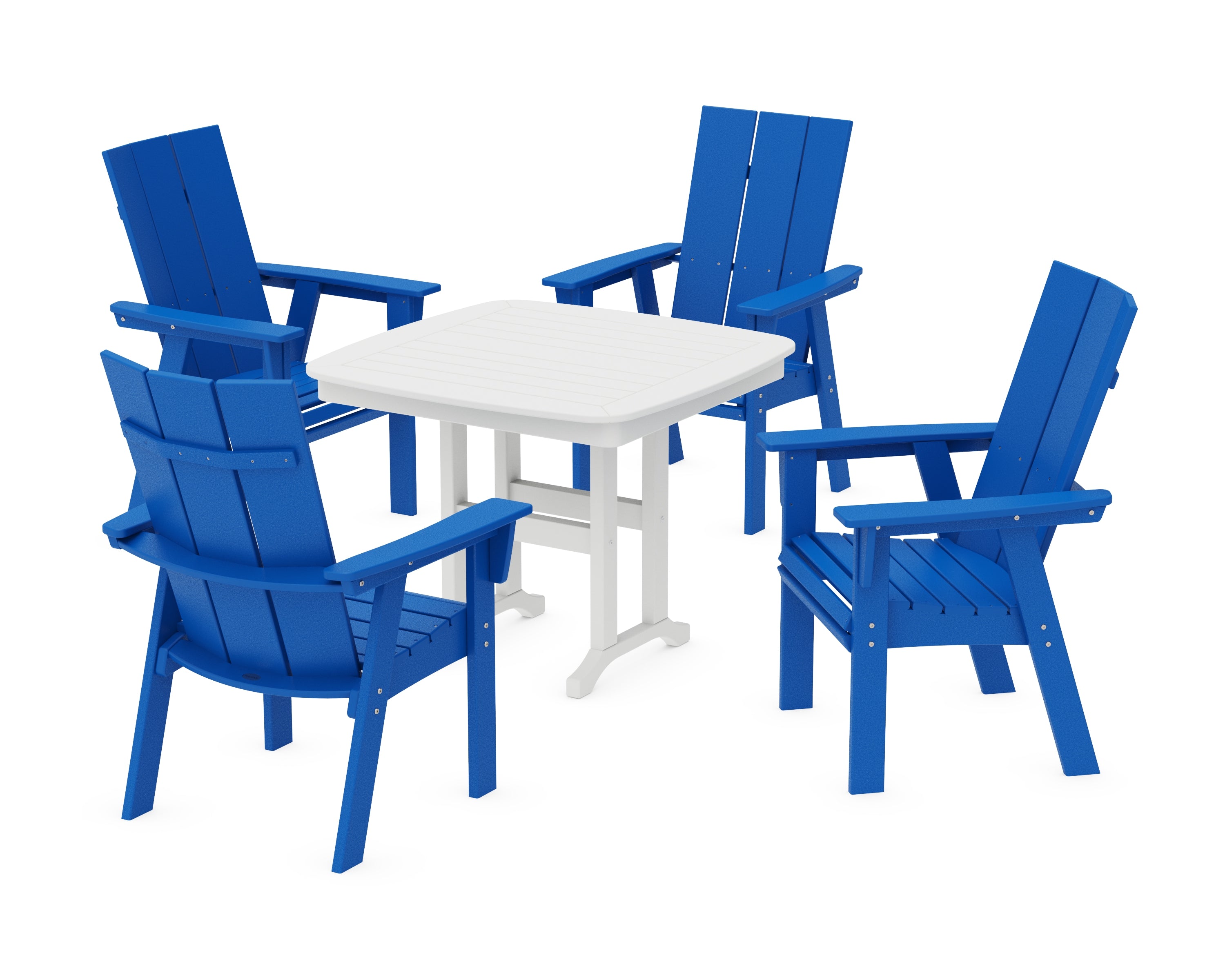 POLYWOOD® Modern Curveback Adirondack 5-Piece Dining Set in Pacific Blue / White