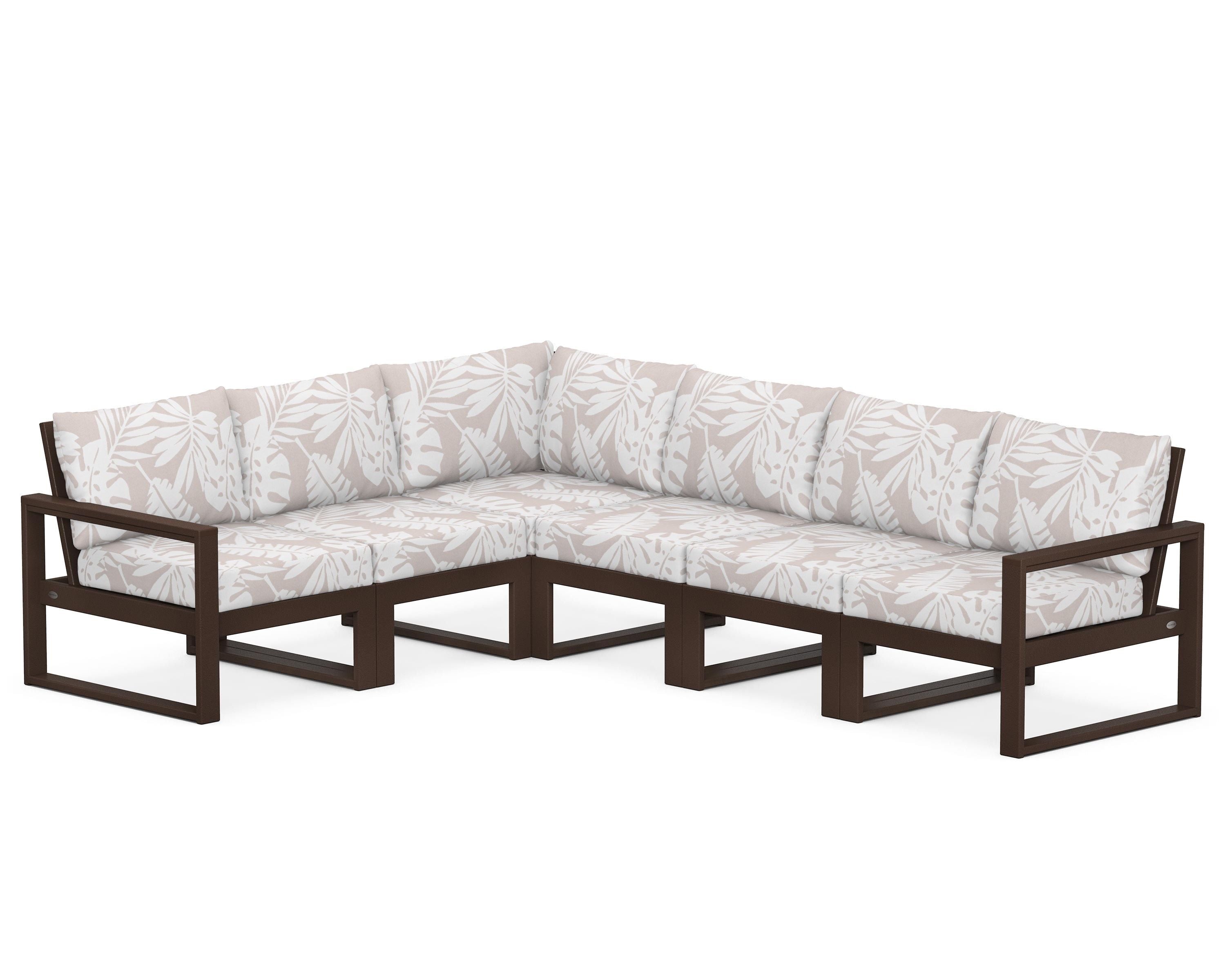 POLYWOOD® EDGE 6-Piece Modular Deep Seating Set in Mahogany / Leaf Dune Burlap
