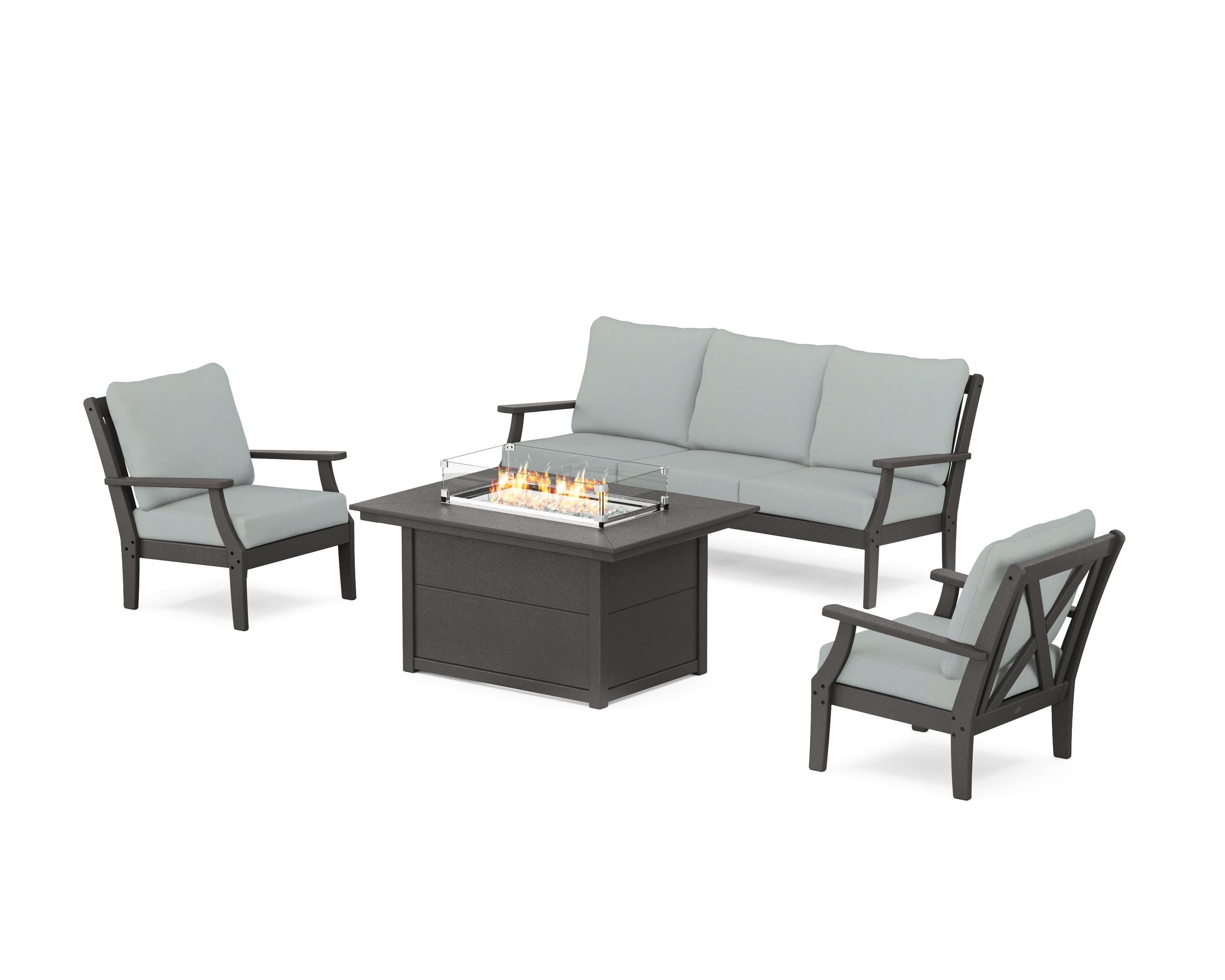 POLYWOOD® Braxton Deep Seating Fire Pit Table Set in Vintage Coffee / Spa