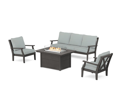 POLYWOOD® Braxton Deep Seating Fire Pit Table Set in Vintage Coffee / Spa