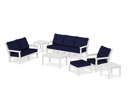 POLYWOOD® Chippendale 7-Piece Deep Seating Set in White / Navy