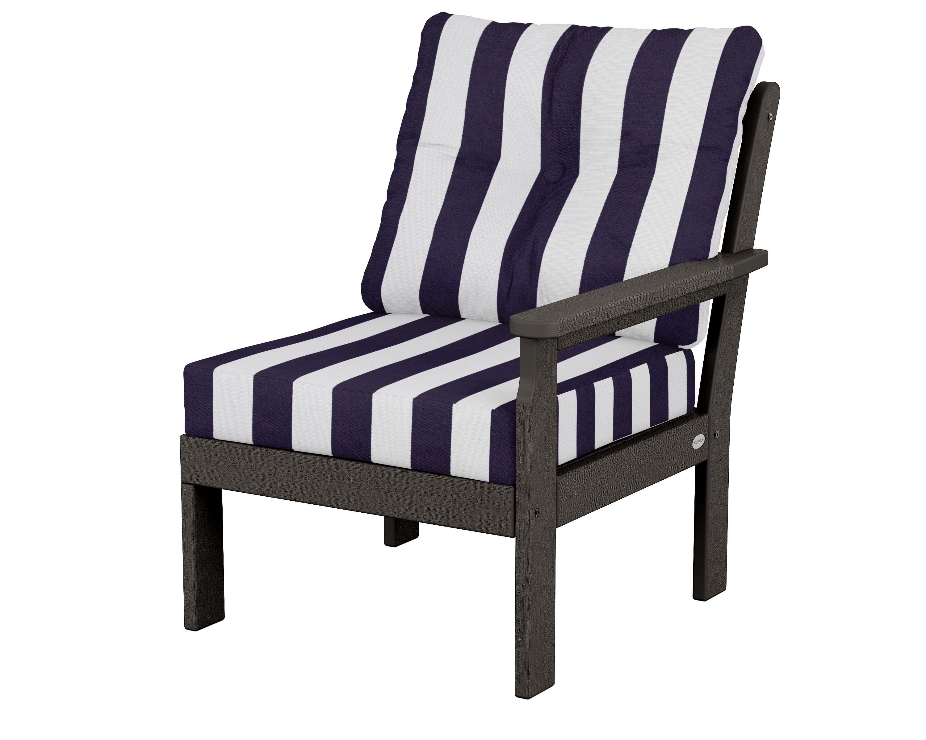POLYWOOD® Vineyard Modular Right Arm Chair in Vintage Coffee / Cabana Stripe Navy