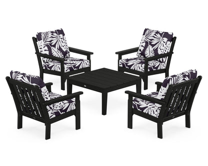 POLYWOOD® Vineyard 5-Piece Deep Seating Conversation Set in Black / Leaf Navy