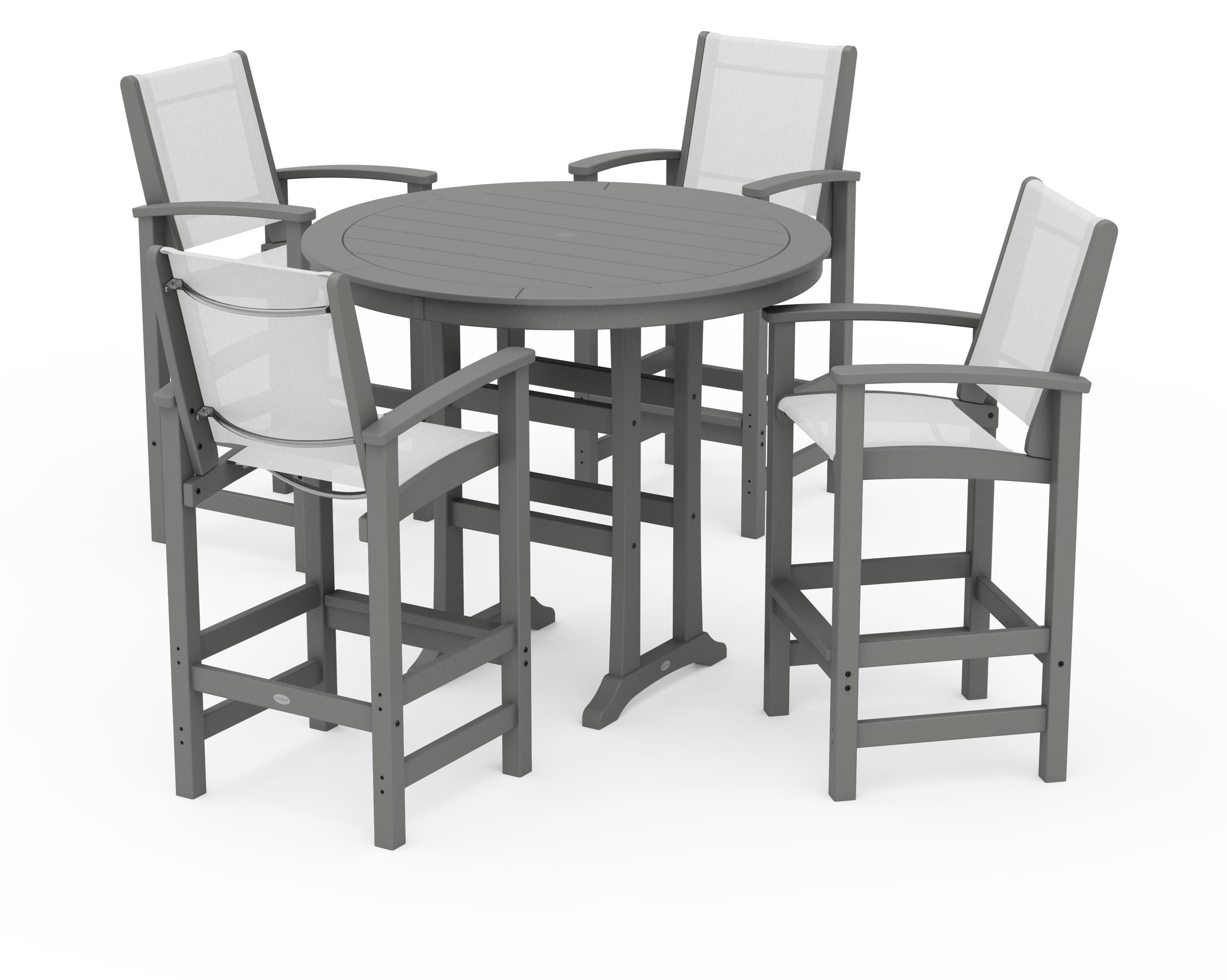 POLYWOOD® Coastal 5-Piece Nautical Trestle Bar Set in Slate Grey / White Sling