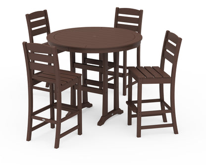 POLYWOOD® Lakeside 5-Piece Round Farmhouse Side Chair Bar Set in Mahogany
