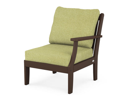 POLYWOOD® Braxton Modular Right Arm Chair in Mahogany / Chartreuse Boucle