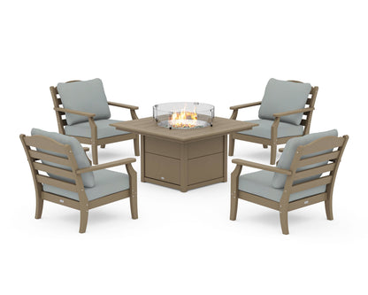 Draper James™ by  POLYWOOD® Savannah 5-Piece Deep Seating Set with Fire Pit Table in Vintage Sahara / Spa