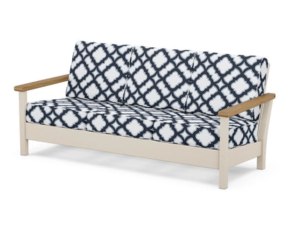 POLYWOOD® Harbour Deep Seating Sofa in Sand / Natural / Trellis Marine Indigo