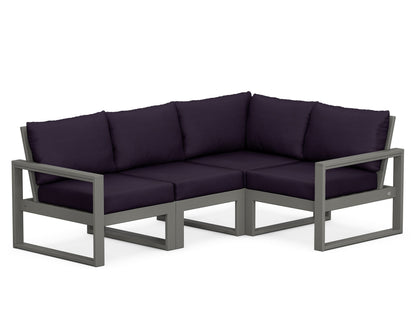 POLYWOOD® EDGE 4-Piece Modular Deep Seating Set in Slate Grey / Navy Linen