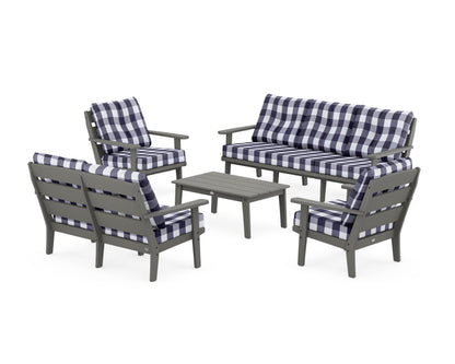 POLYWOOD® Lakeside 5-Piece Lounge Sofa Set in Slate Grey / Buffalo Plaid Navy