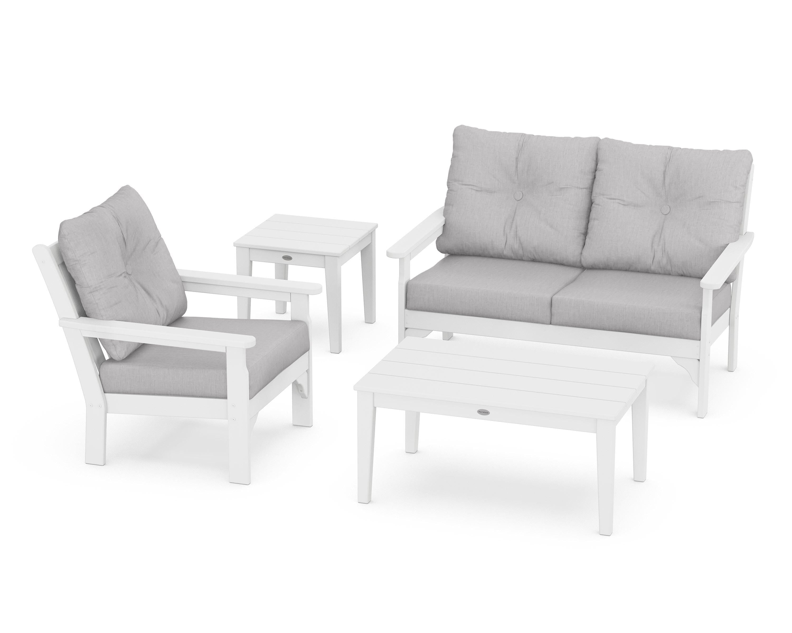 POLYWOOD® Vineyard 4-Piece Deep Seating Set in White / Granite