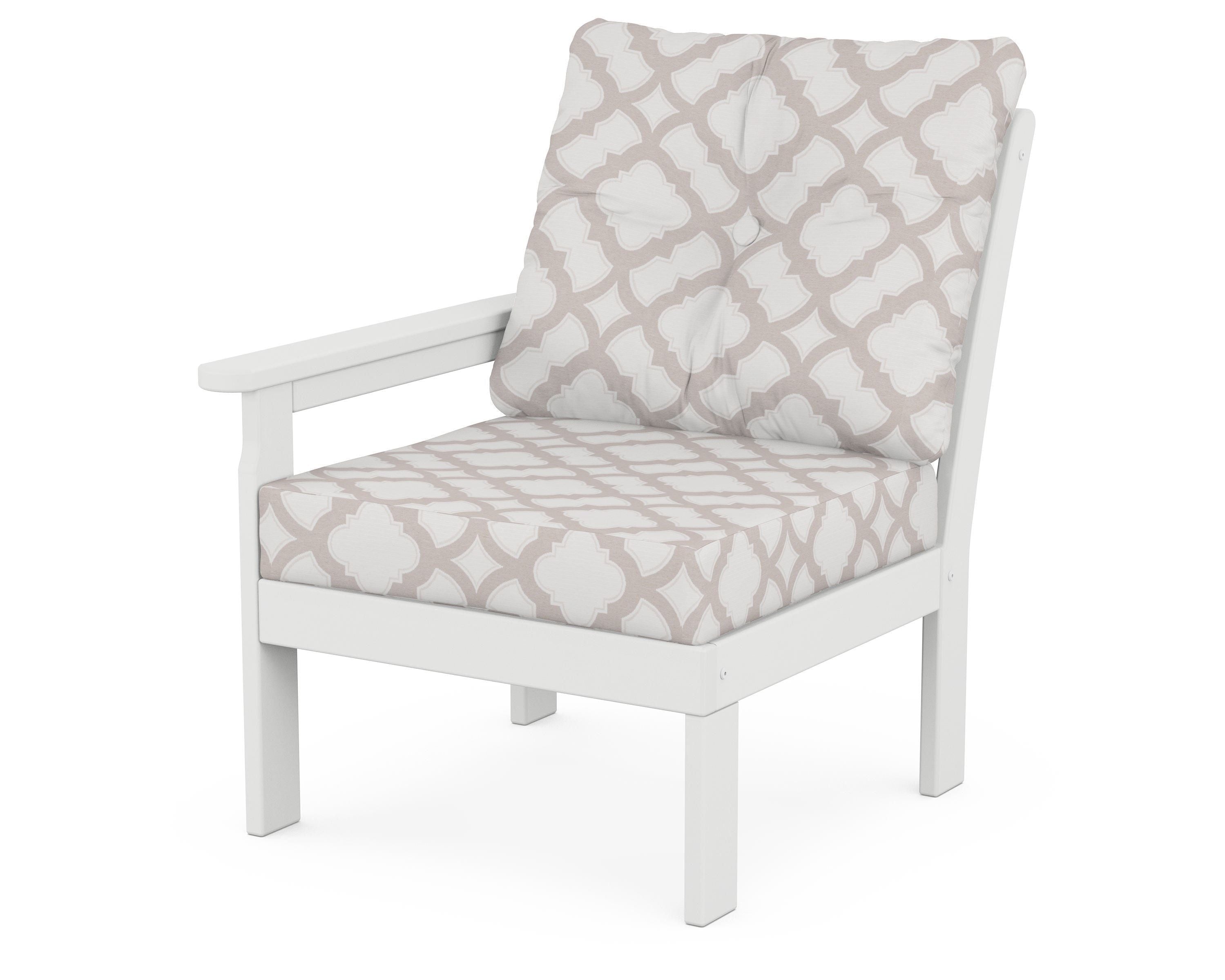 POLYWOOD® Vineyard Modular Left Arm Chair in White / Trellis Dune Burlap